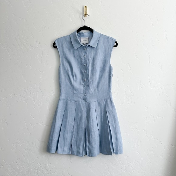 Reformation | Arella 100% Linen Collared Mini Dress in Mineral Blue -  mordernwear.com